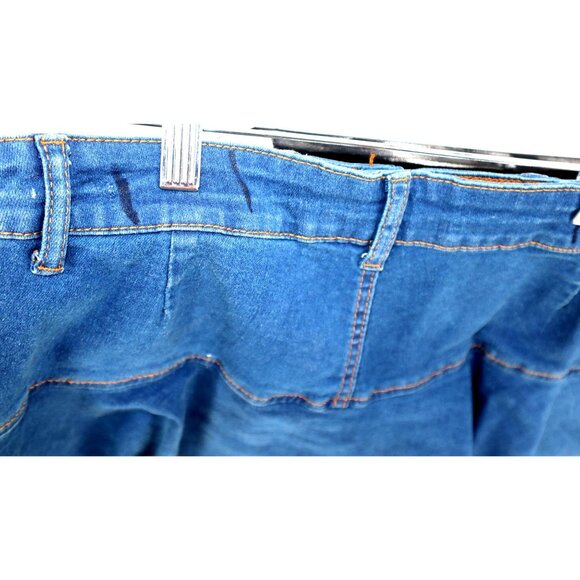 Denim Tiered Ruffle Mini Skirt Layered Blue Jean Y2K Elevated Indie - Picture 3 of 9